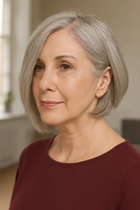 35 Hairstyles for Women Over 60 with Sleek Hair and Grace 9 Asymmetrical Bob