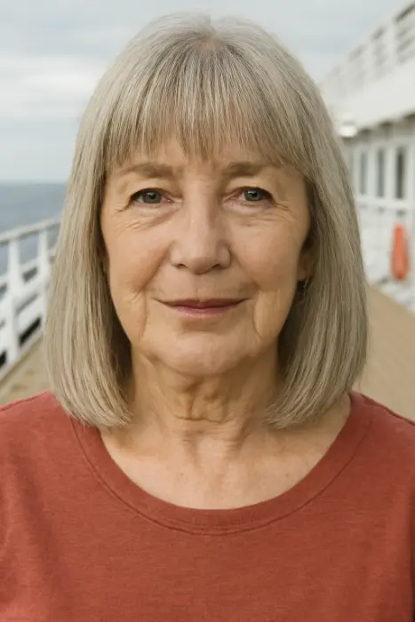 35 Hairstyles for Women Over 60 with Sleek Hair and Grace 24 Bangs with Shoulder-Length Hair