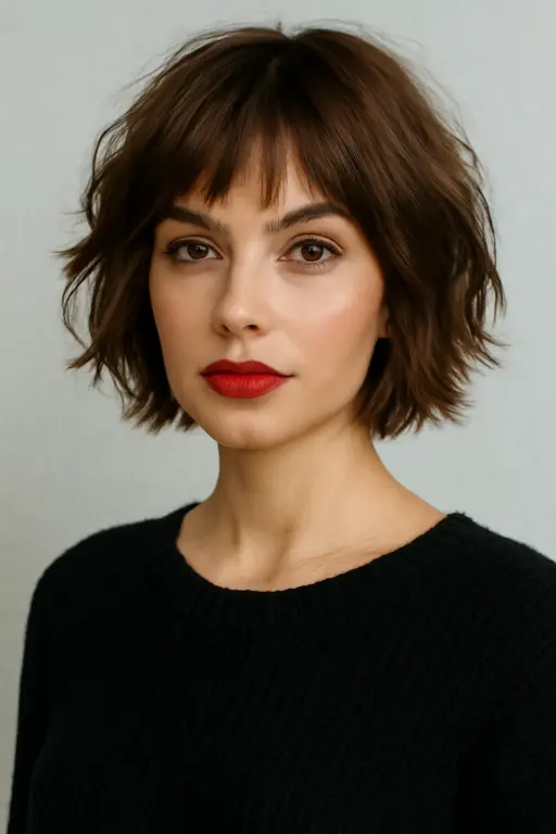 Choppy Bob with Layered Bangs Choppy Bob with Layered Bangs