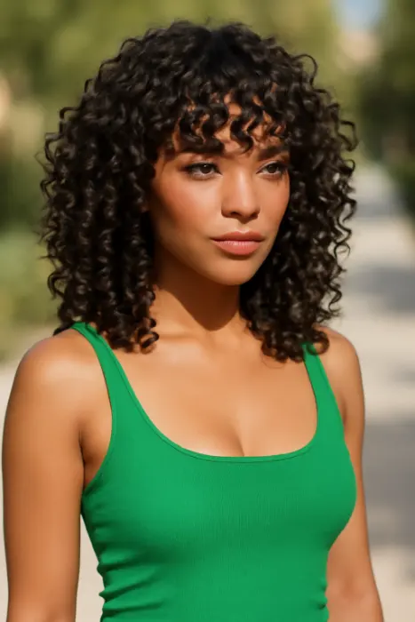 43 Stunning & Fresh Summer Hairstyles for Black Women 9 Curly Bangs – Bold & Fun