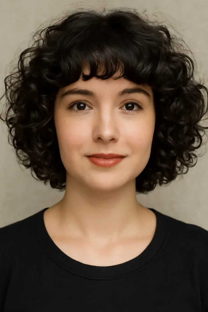 Curly Bob with Soft, Rounded Bangs Curly Bob with Soft, Rounded Bangs