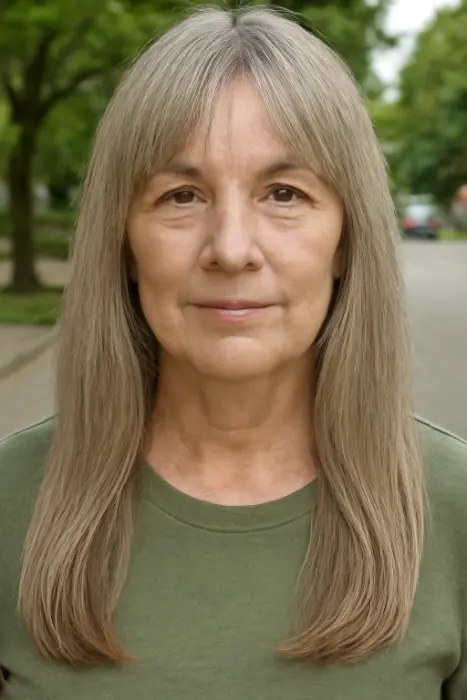 35 Hairstyles for Women Over 60 with Sleek Hair and Grace 25 Curtain Bangs with Long Straight Hair