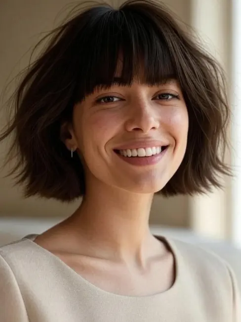 Elegant Hairstyles with Bangs – Tousled Bob Meets Soft Fringe Bangs Elegant Hairstyles with Bangs – Tousled Bob Meets Soft Fringe Bangs