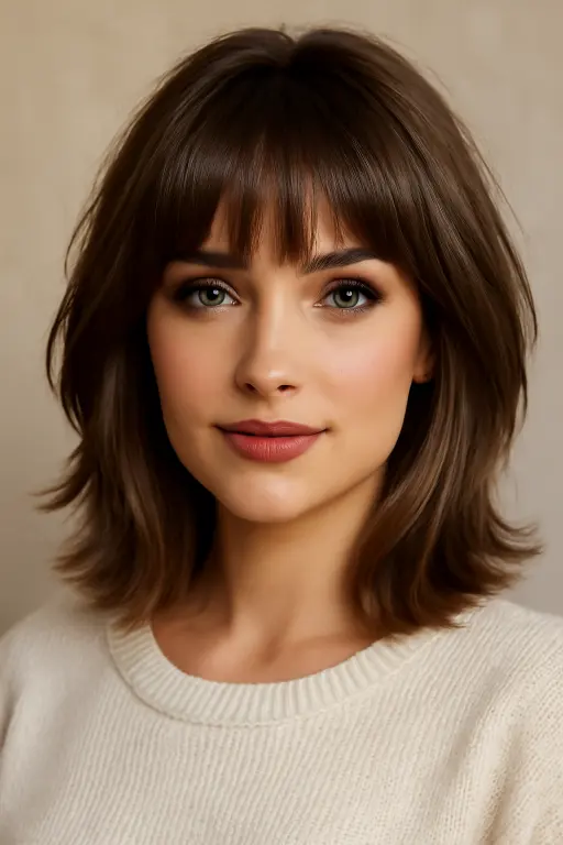 Layered Lob with Full Fringed Bangs Layered Lob with Full Fringed Bangs