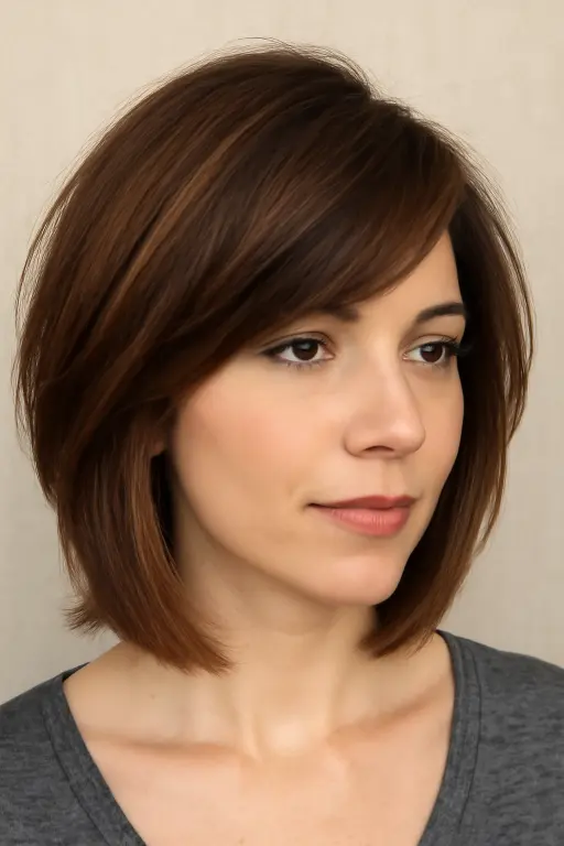 Layered Medium Bob with Side-Swept Bangs Layered Medium Bob with Side-Swept Bangs