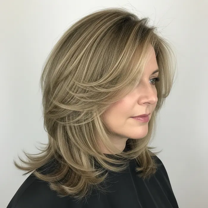 35 Hairstyles for Women Over 60 with Sleek Hair and Grace 13 Layered Straight Medium-Length Hair