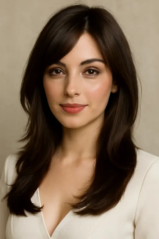 Long Dark Brown Layers with Soft Side-Swept Bangs Long Dark Brown Layers with Soft Side-Swept Bangs