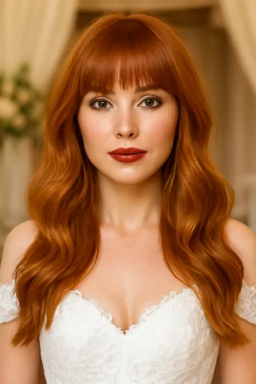 Long Layered Copper Waves with Full Bangs Long Layered Copper Waves with Full Bangs