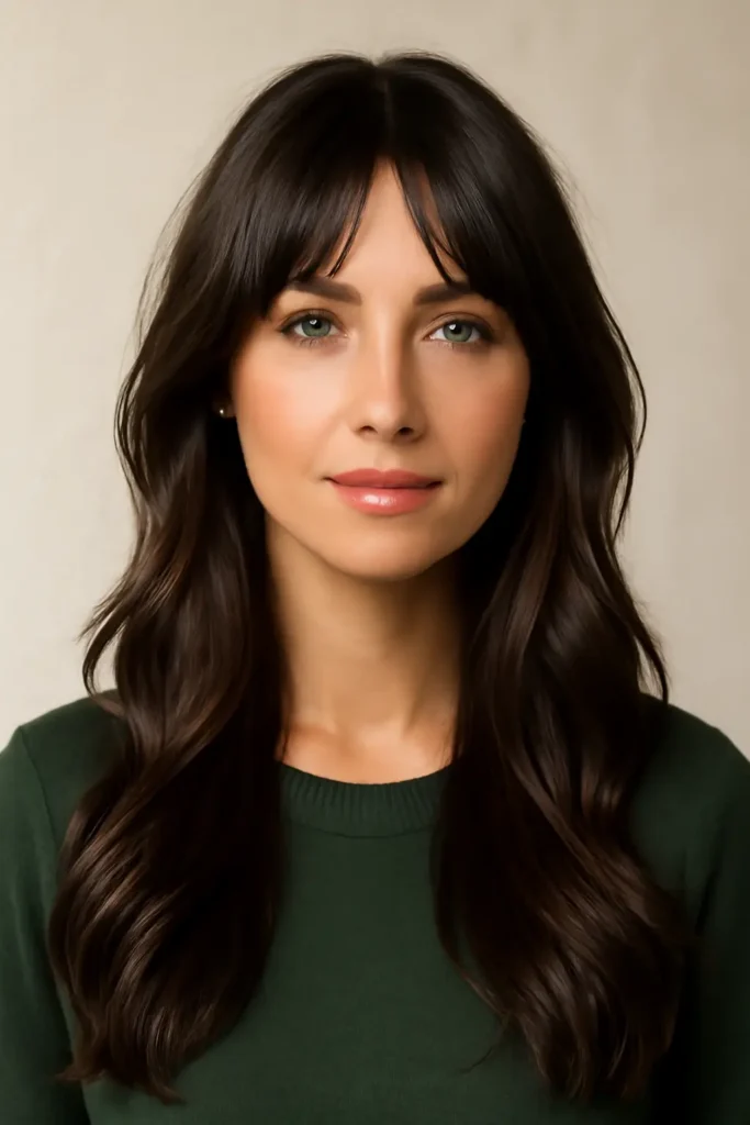 Long Layered Hair with Soft Curtain Bangs Long Layered Hair with Soft Curtain Bangs