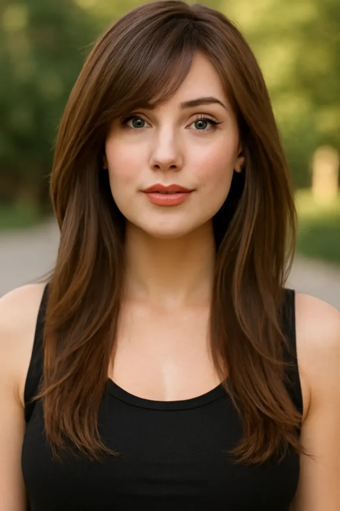 Long Layers with Side-Swept Bangs Long Layers with Side-Swept Bangs