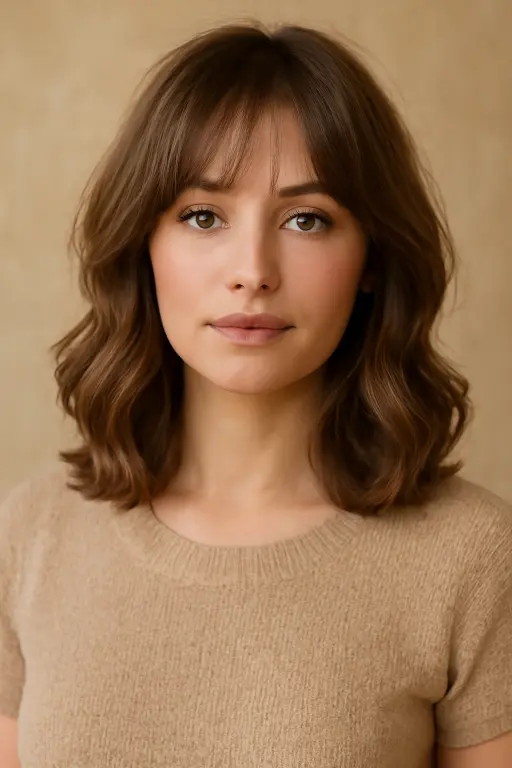 Medium Wavy Bob with Feathered Bangs Medium Wavy Bob with Feathered Bangs