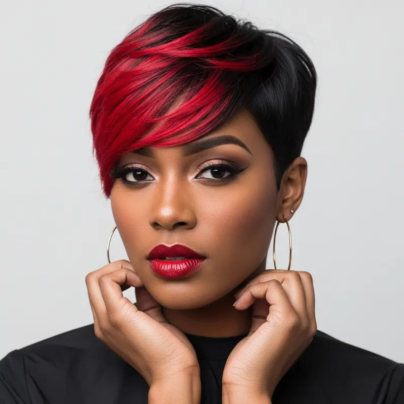 Pixie Cut with Bold Red Highlights Pixie Cut with Bold Red Highlights