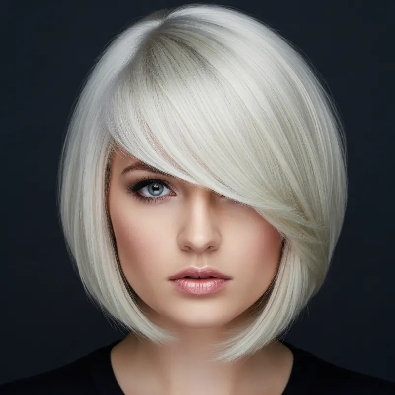 Platinum Blonde Bob with Side-Swept Bangs Platinum Blonde Bob with Side-Swept Bangs