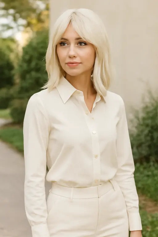 Platinum Blonde Lob with Subtle Curtain Bangs Platinum Blonde Lob with Subtle Curtain Bangs