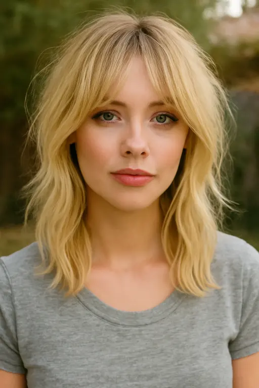 Shaggy Blonde Layers with Wispy Curtain Bangs Shaggy Blonde Layers with Wispy Curtain Bangs