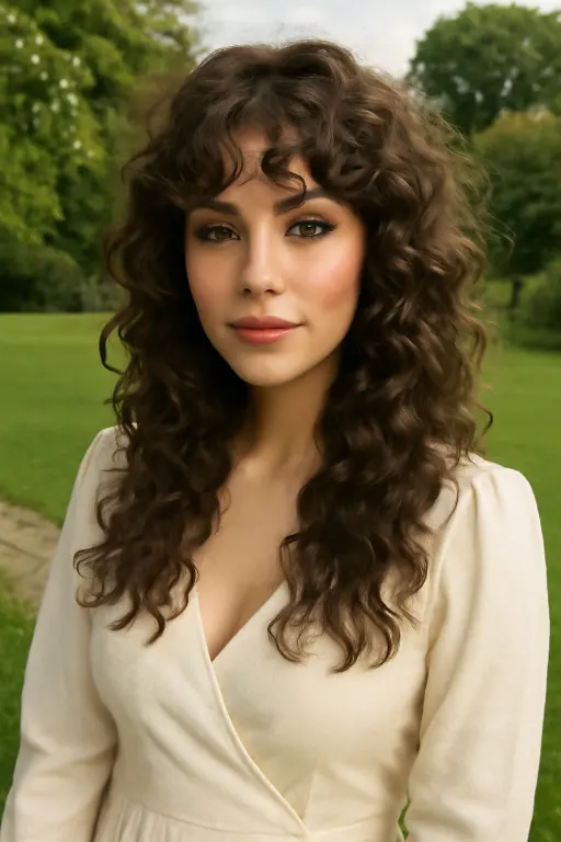 Shaggy Long Layers with Soft Curly Bangs Shaggy Long Layers with Soft Curly Bangs