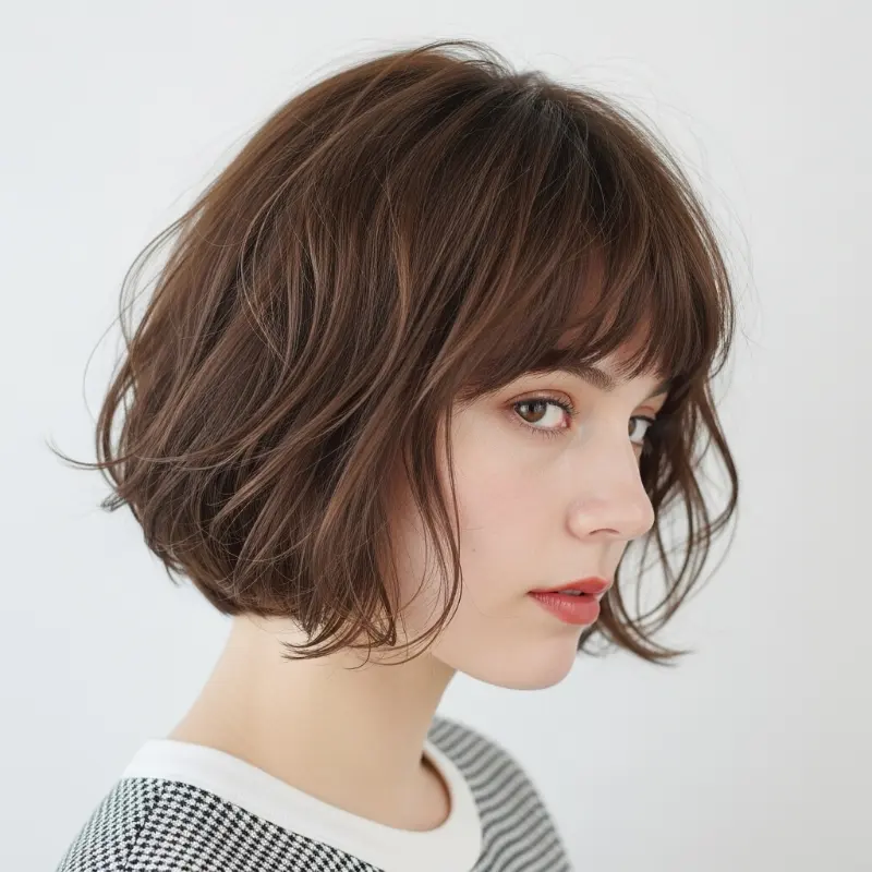 Short Wavy Bob with Textured Bangs Short Wavy Bob with Textured Bangs