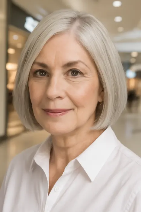 35 Hairstyles for Women Over 60 with Sleek Hair and Grace 5 Silver Bob with Subtle Highlights