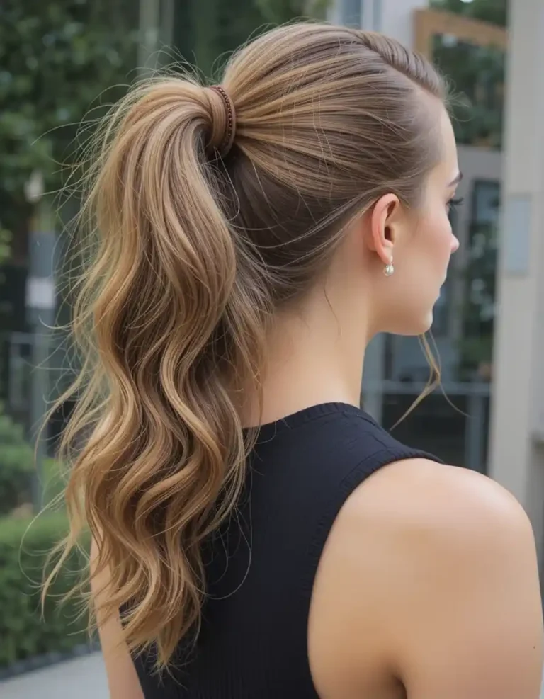 Slicked Back Wavy Pony for a Polished Style Slicked Back Wavy Pony for a Polished Style