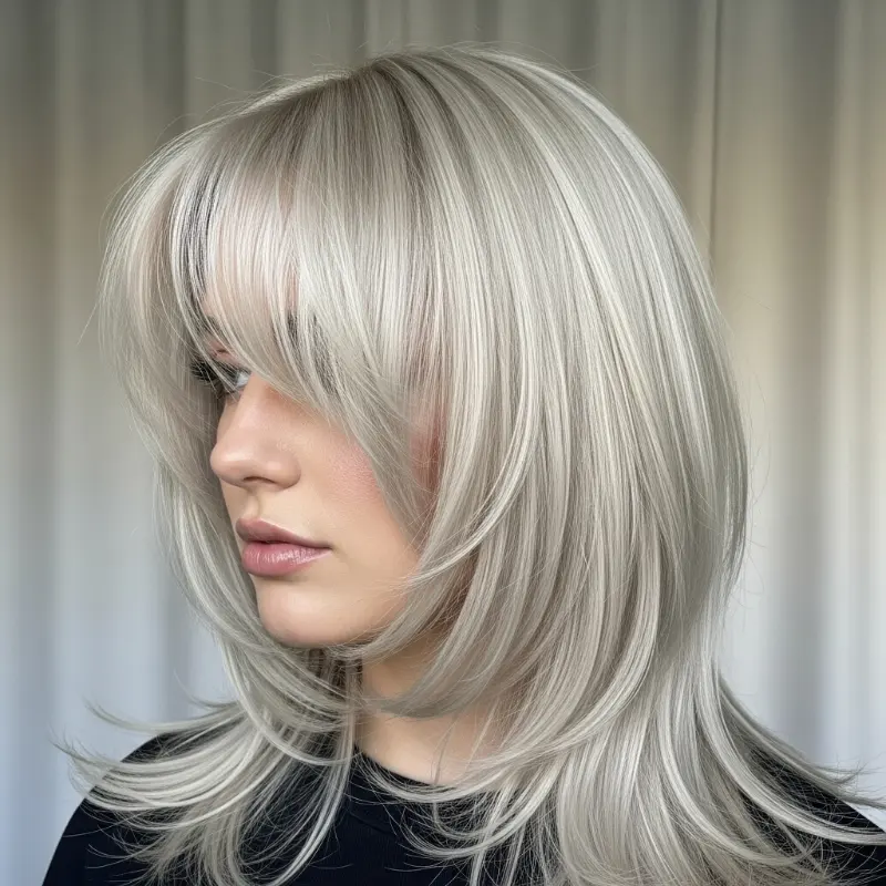 Face Framing Layers with Bangs Soft Platinum Blonde Face Framing Layers with Bangs