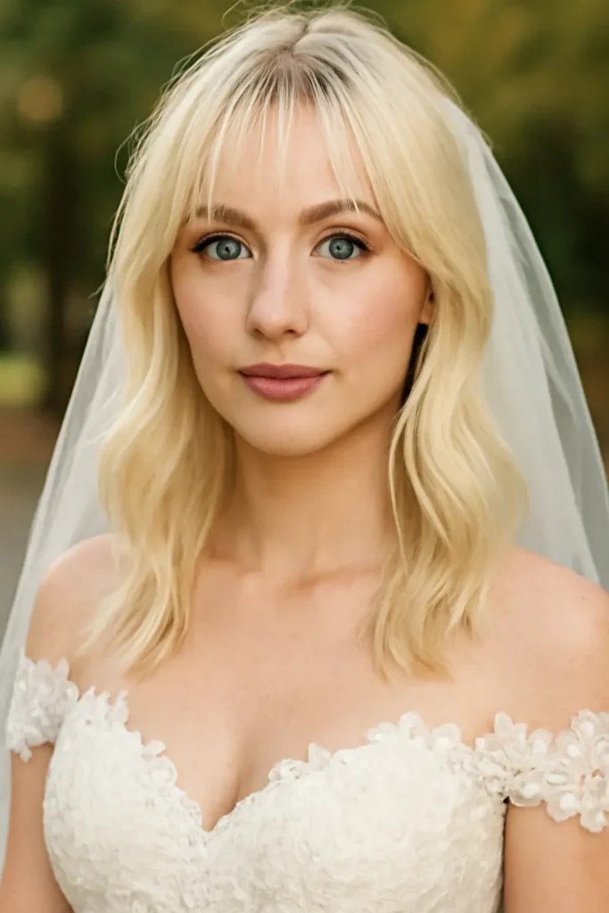 Soft Platinum Blonde Face-Framing Layers with Wispy Bangs Soft Platinum Blonde Face-Framing Layers with Wispy Bangs