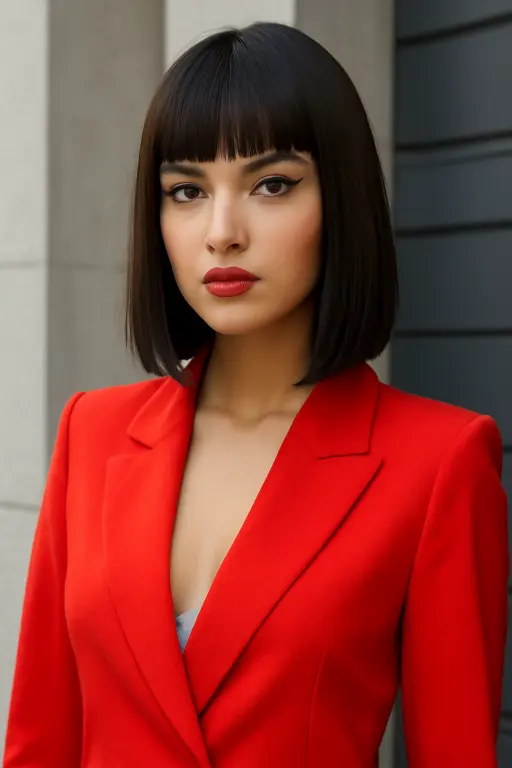 Straight Cut Lob with Blunt Bangs Straight Cut Lob with Blunt Bangs
