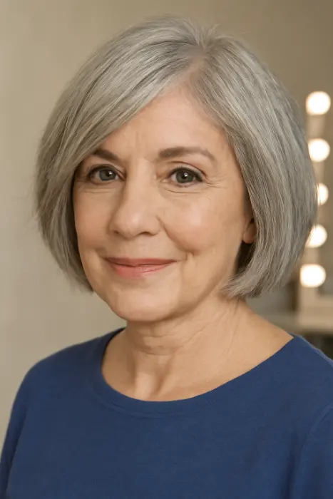 35 Hairstyles for Women Over 60 with Sleek Hair and Grace 7 Textured Bob with Side Part