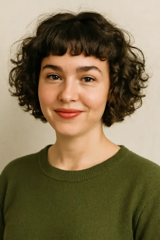Textured Curly Bob with Short Bangs Textured Curly Bob with Short Bangs