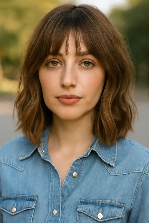 Textured Lob with Wispy Bangs Textured Lob with Wispy Bangs