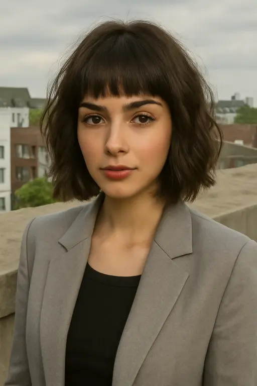 Textured Medium Bob with Blunt Fringe Textured Medium Bob with Blunt Fringe