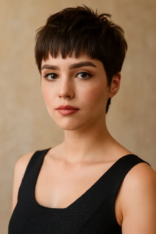 Textured Pixie with Full Fringed Bangs Textured Pixie with Full Fringed Bangs