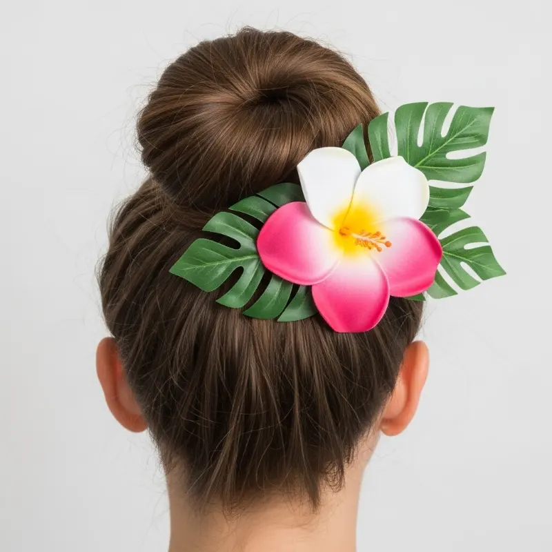 22 Easy Summer Hairstyles That Keep You Cool and Stylish 19 Tropical Flower Bun – Fun and Exotic
