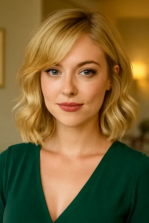 Wavy Blonde Bob with Side-Swept Bangs Wavy Blonde Bob with Side-Swept Bangs