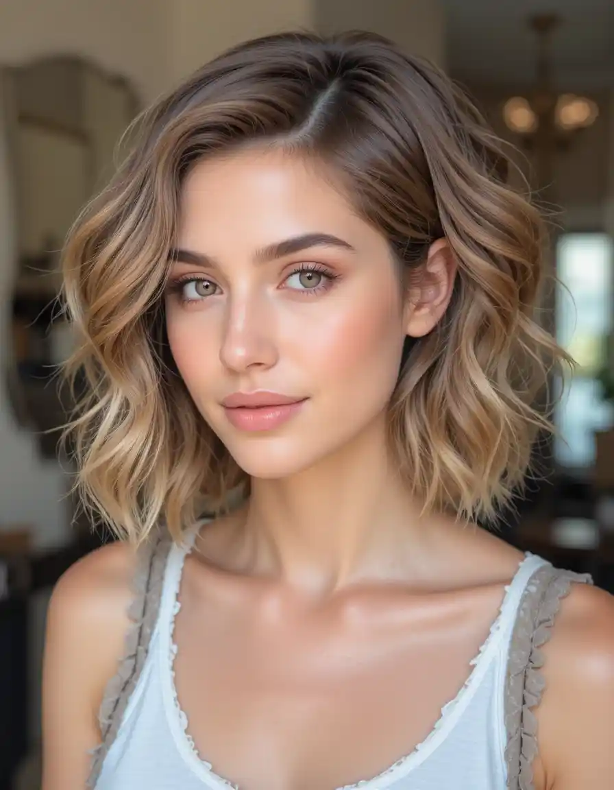 Wavy Bob with Natural Texture Wavy Bob with Summer Short Hairstyles Ideas