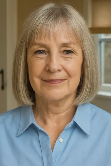 35 Hairstyles for Women Over 60 with Sleek Hair and Grace 26 Wispy Bangs with Straight Bob