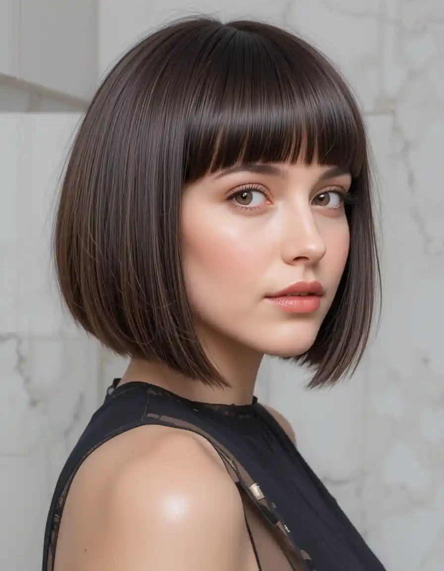 Blunt Bob with Bangs for a Bold, Polished Look Blunt Bob with Bangs for a Bold, Polished Look