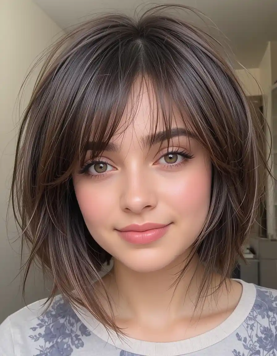 Bob with Razored Ends and Wispy Bangs for Lightness Bob with Razored Ends and Wispy Bangs for Lightness