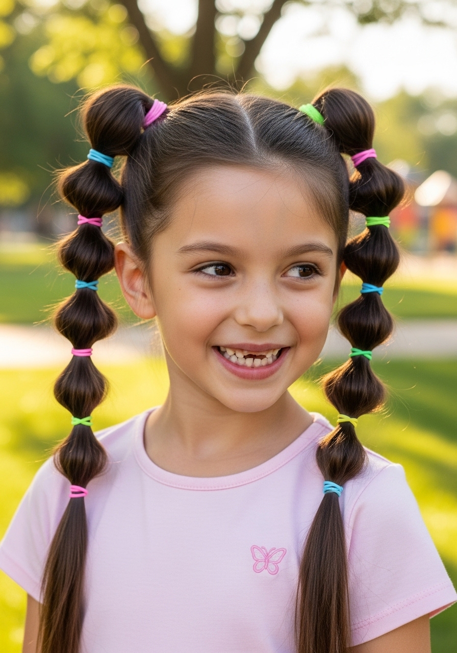 Bubble Ponytails with Multiple Elastics - Kids Hairstyles Bubble Ponytails with Multiple Elastics - Kids Hairstyles