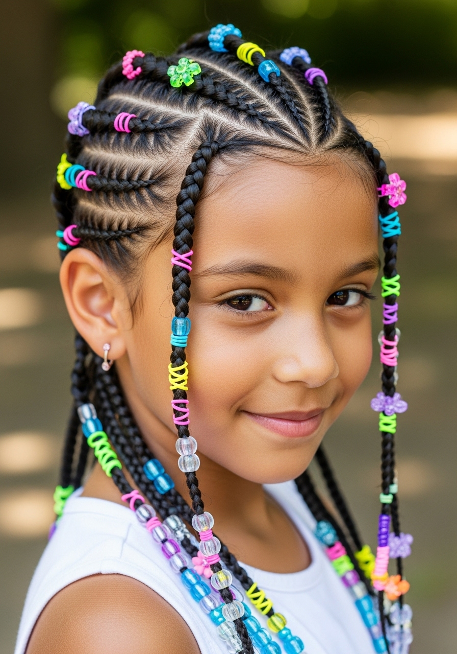 Cornrows with Colorful Accessories - Kids Hairstyles Cornrows with Colorful Accessories - Kids Hairstyles