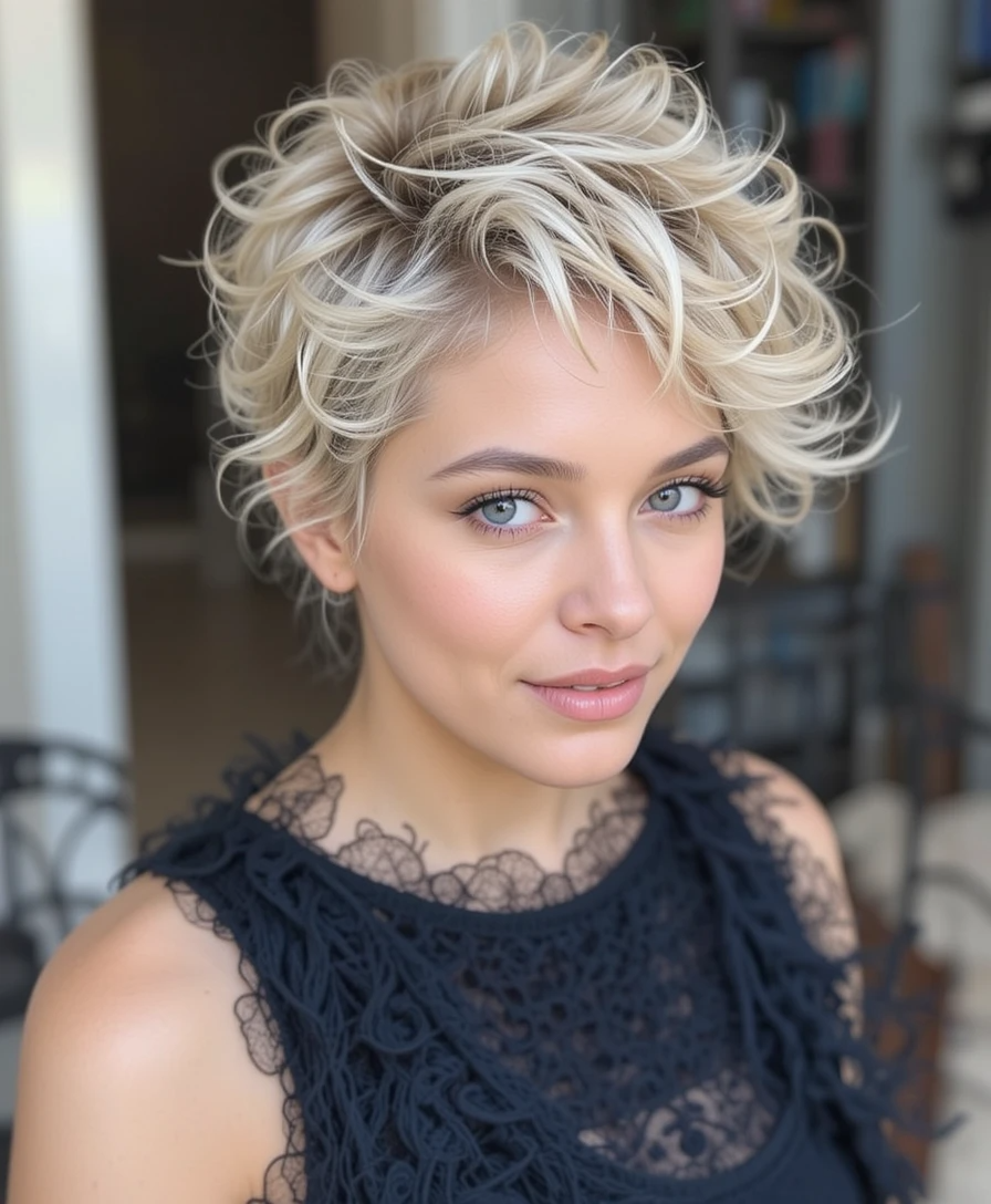 Curled Pixie with Side Sweep Curled Pixie with Side Sweep