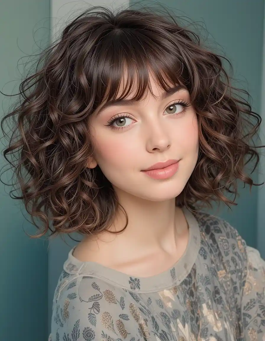 Curly Bob with Bangs for a Fresh Look Curly Bob with Bangs for a Fresh Look