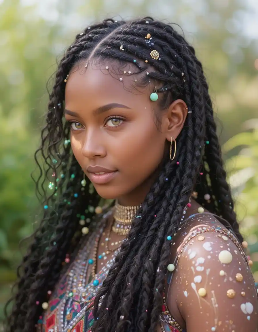 Fulani Braids with Beads and Curls Fulani Braids with Beads and Curls