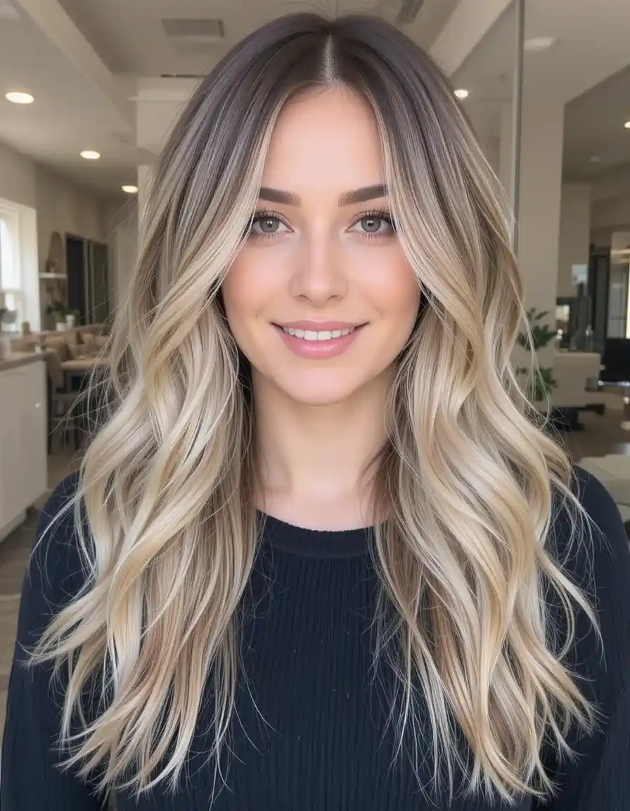 Long Soft Wavy Layers with Highlights for a Light, Airy Feel Long Soft Wavy Layers with Highlights for a Light, Airy Feel
