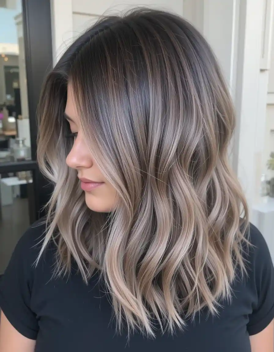 Medium-Length Layers with Ash Brown Balayage for Dimension Medium-Length Layers with Ash Brown Balayage for Dimension