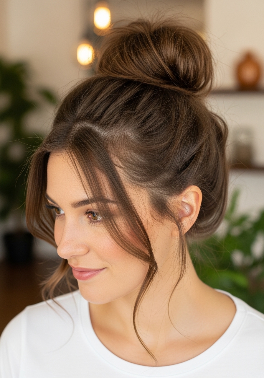 18 Bun Hairstyles 2025 – Cute & Trendy Pinterest Styles 2 Messy Top Knot