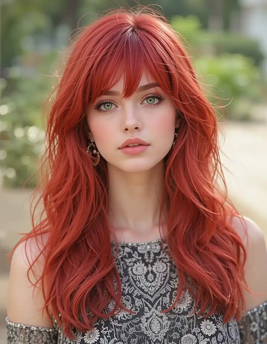 Red With Curtain Bangs Red With Curtain Bangs