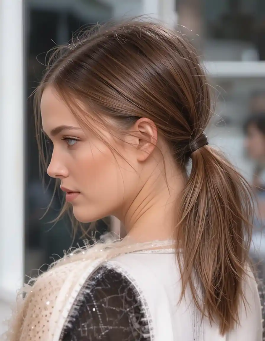 Sleek Low Ponytail for a Clean Finish Sleek Low Ponytail for a Clean Finish