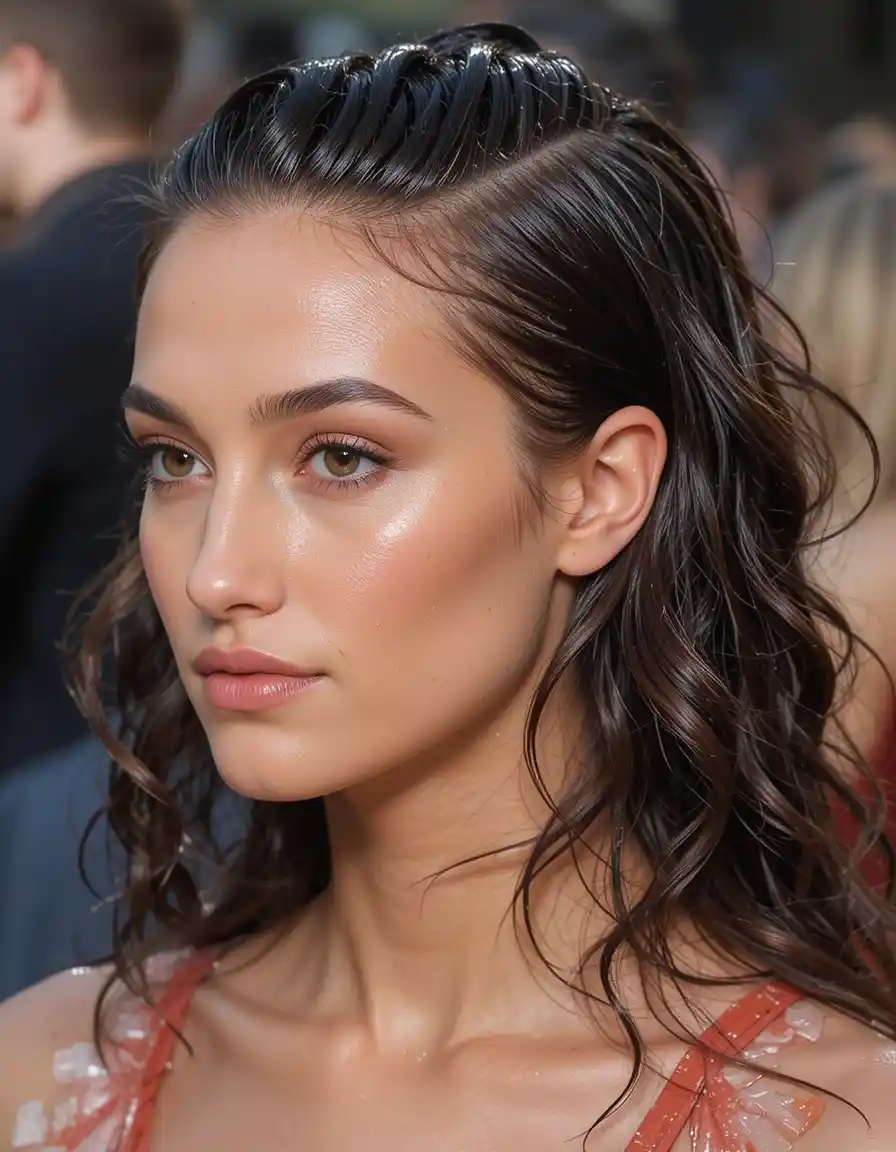 Slicked-Back Wet Look with Glossy Finish Slicked-Back Wet Look with Glossy Finish