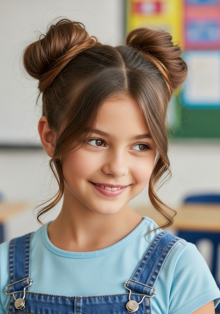 Space Buns with Face-Framing Strands Space Buns with Face-Framing Strands