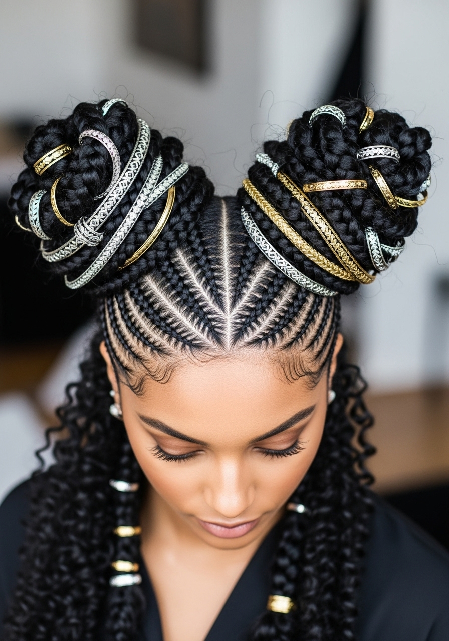 Two Braid Buns with Hair Cuffs Two Braid Buns with Hair Cuffs